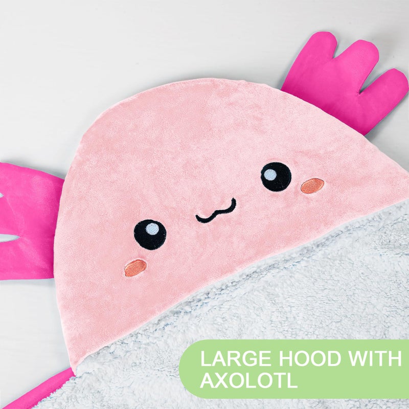 Happy Fuel Axolotl Wearable Hooded Blanket for Adults - Super Soft Warm Cozy Plush Flannel Fleece & Sherpa Hoodie Throw Cloak Wrap - Axolotl Gifts for Women Adults and Kids - Image 2