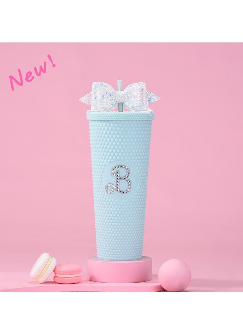 زد Double sippy cup 710ml clear blue (stick diamond)- bow style 