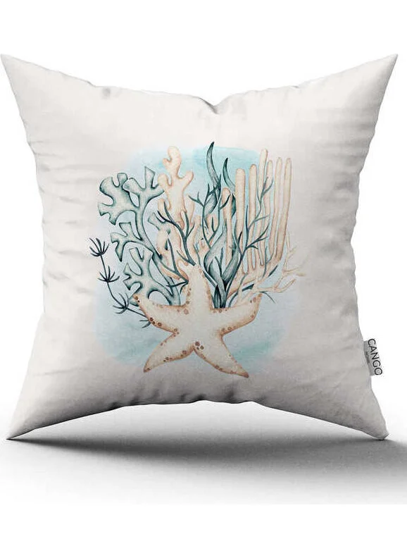 Cango Home Double Sided Blue Cream Marine Patterned Digital Printed Throw Pillow Cover CGH1137