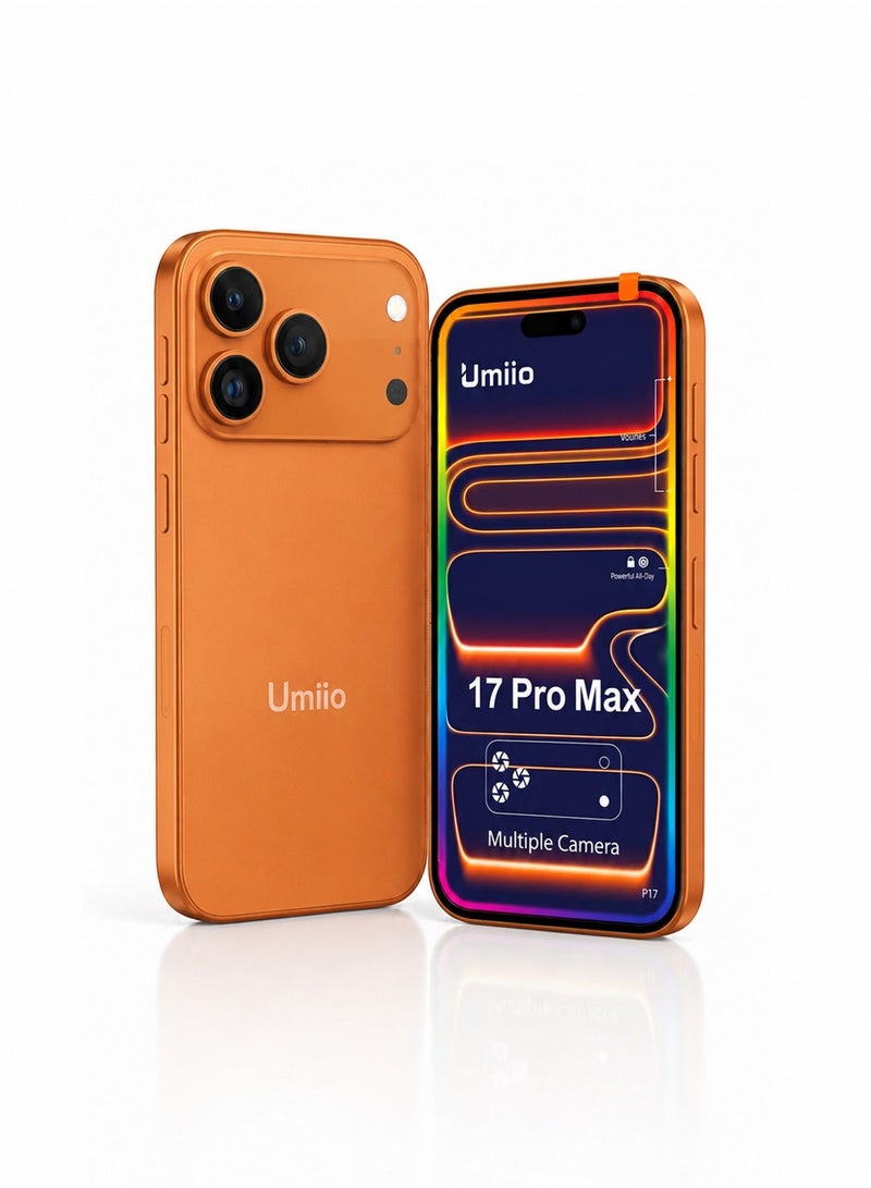 Umiio Mini Smartphone 5.6 Inch Incell Display Dual SIM 17 Pro Max Android Cell Phone Rear And Front Camera, Compact Small Size Android Dual SIM Wi-Fi GPS Supported Small Mobile Phone - Orange - Image 1