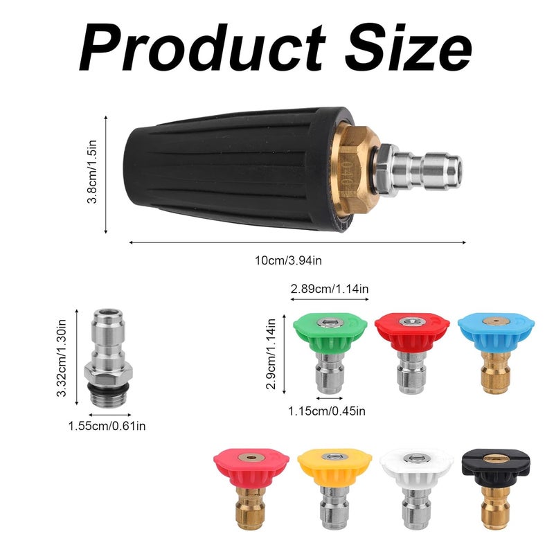 XIHIRCD فوهة توربو لغسالة الضغط، مع 7 قطع من رؤوس الرش 4000 PSI 4.0 GPM 1/4" توصيل سريع فوهات غسالة الضغط الدوارة 360° لممرات الخرسانة والطوب - Image 2