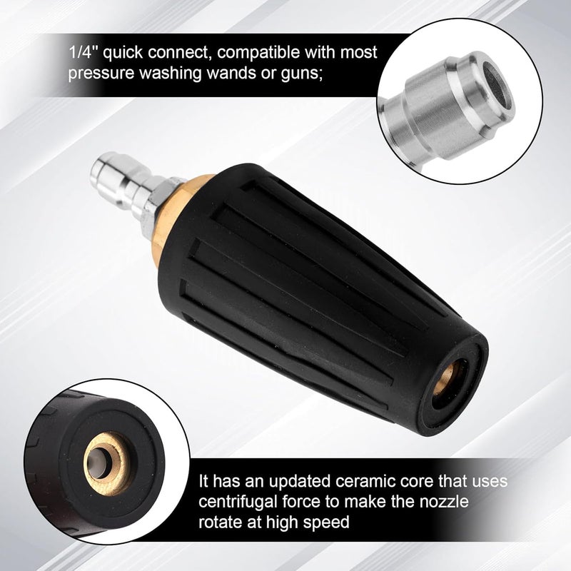 XIHIRCD فوهة توربو لغسالة الضغط، مع 7 قطع من رؤوس الرش 4000 PSI 4.0 GPM 1/4" توصيل سريع فوهات غسالة الضغط الدوارة 360° لممرات الخرسانة والطوب - Image 4