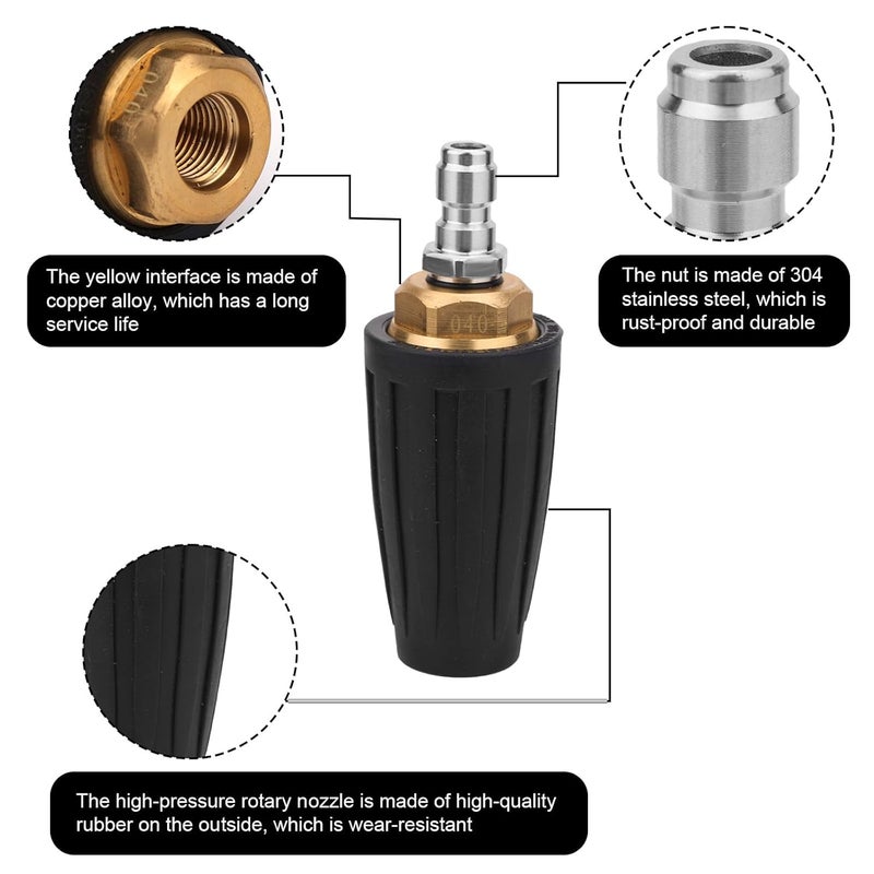 XIHIRCD فوهة توربو لغسالة الضغط، مع 7 قطع من رؤوس الرش 4000 PSI 4.0 GPM 1/4" توصيل سريع فوهات غسالة الضغط الدوارة 360° لممرات الخرسانة والطوب - Image 3