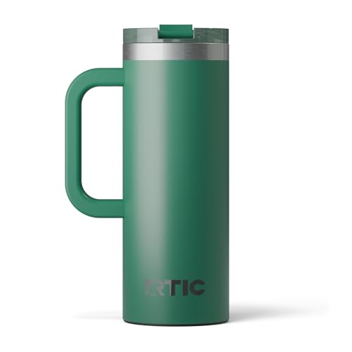 RTIC 20oz Road Trip Travel Mug with Lid and Handle Ceramic Lined Insulated Stainless Steel Metal Double Wall VacuumInsulation Portable Coffee Tea Cup for Hot and Cold Drink Pine Tree - Image 1