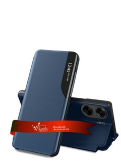 دبليو تيك حافظة هاتف قابلة للطي بمرآة ذكية غطاء حماية تلقائي للنوم لهاتف Xiaomi Redmi 13C 4G 2023 / Xiaomi Poco C65 4G 2023 أزرق داكن  - Image 1