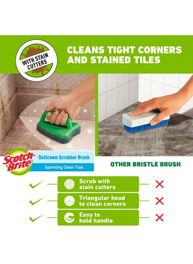 سكوتش برايت فرشاة حمام سكوتش برايت مع فرشاة كاشطة لتنظيف البلاط بشكل ممتاز (أخضر، عبوة من قطعة واحدة) - Image 1