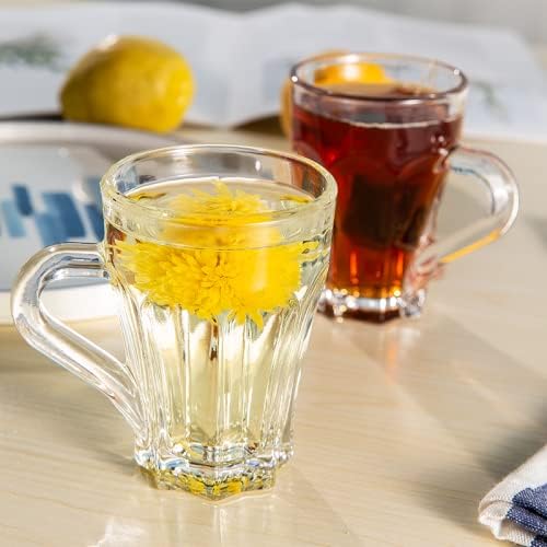 MARTVIA MARTVIA Crystal Clear Toughened Glass Tea Cup with Convenient Solid Handle Cups Espresso Mug Set for Tea Coffee HotCold Drinks Lotus 200 ML 6  - Image 4