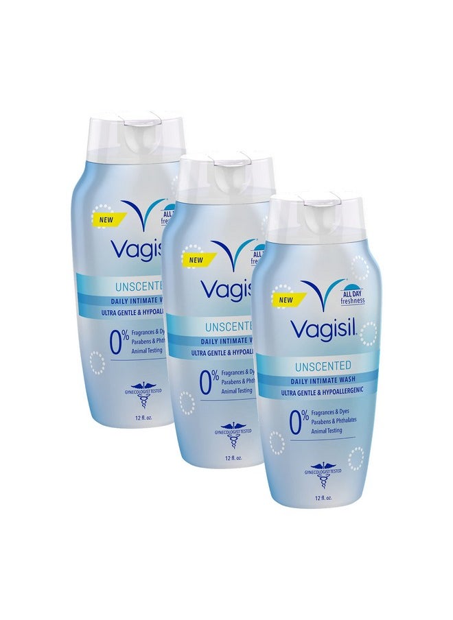 Vagisil - Vagisil Feminine Wash for Intimate Area Hygiene, pH Balanced and Gynecologist Tested, Unscented, 12 oz (Pack of 3) - Image 1