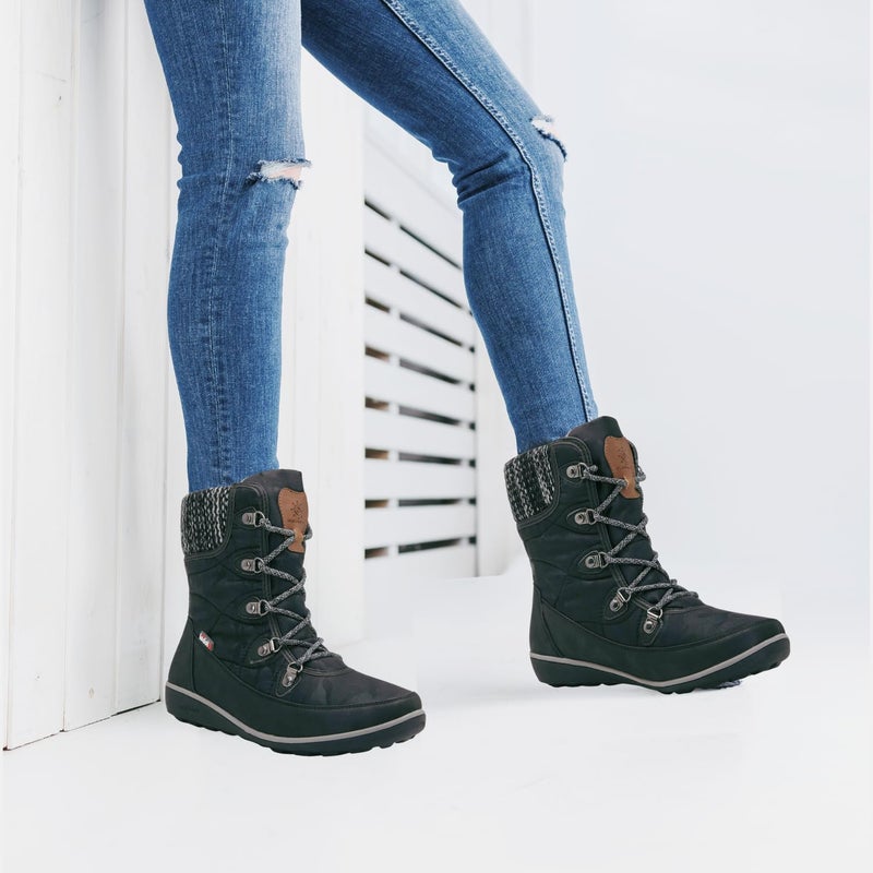 GLOBALWIN Women's Snow Boots Comfortable Black Boots For Women Waterproof Mid-Calf Winter Boots For Women With Fleece Lining And Non Slip Outdoor Sole Size 7.5M - Image 5