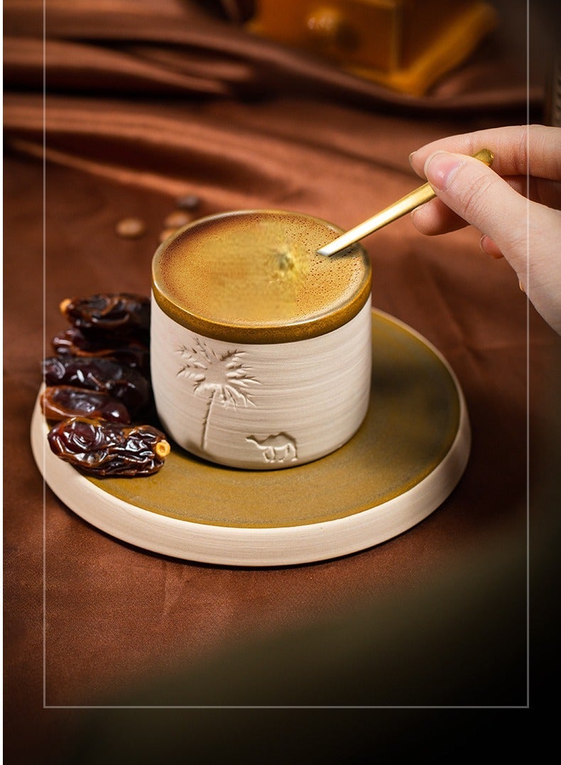 كوب فخار للقهوة، وأشجار النخيل والجمال، كوب قهوة أرابيكا، 120 مل - Image 3