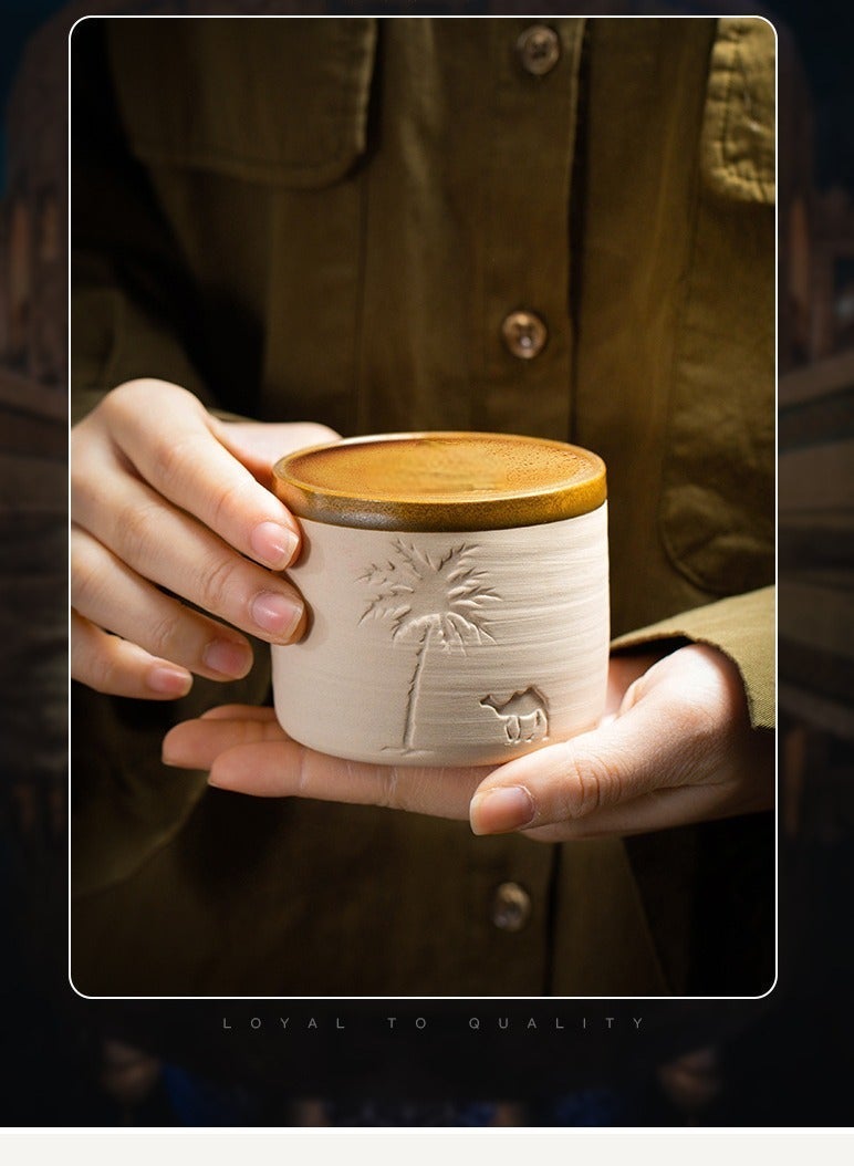 كوب فخار للقهوة، وأشجار النخيل والجمال، كوب قهوة أرابيكا، 120 مل - Image 3