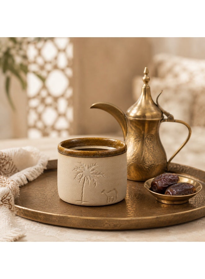 Arabic Ceramic Coffee Cup 120ml, Palm Tree & Camel Design, Handmade Pottery Mug for Arabic Coffee, Tea, Home Decor & Hospitality, 1pc - Image 3