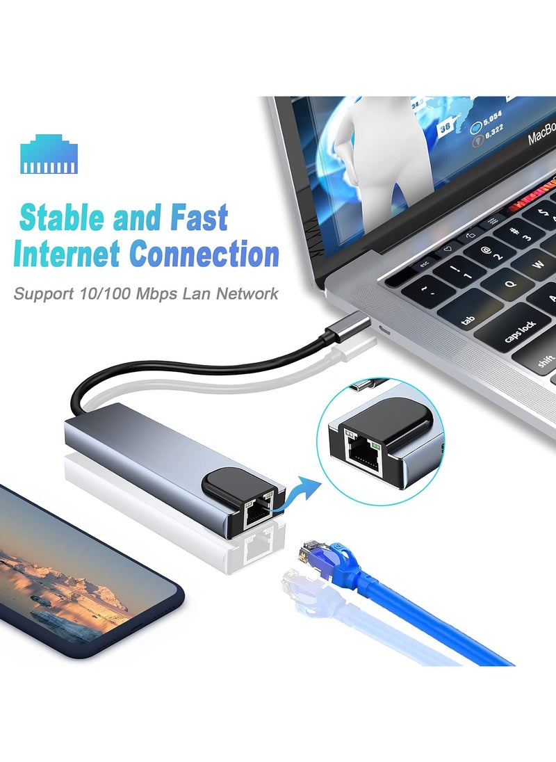 USB C Hub Multiport Adapter, 5 in 1 Docking Station with 4K HDMI, RJ45 Ethernet, USB3.0, 100W PD, Compatible with MacBook Pro/Air, iPad Pro, iPad Mini 6, Surface Pro and More Type C Devices