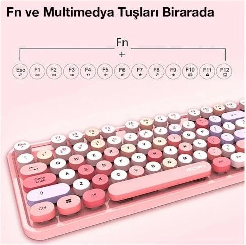 بولهاموبيل Polham 2.4G Q Keyboard with Typewriter Keys Wireless Bluetooth Keyboard Mouse Set