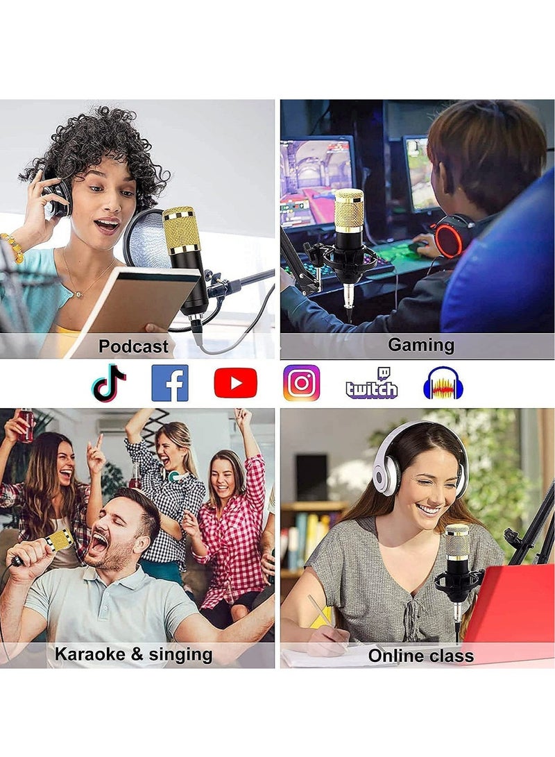 Professional Condenser Microphone With V8S Live Sound Card And Studio Recording Broadcasting Set Black/Gold - Image 5