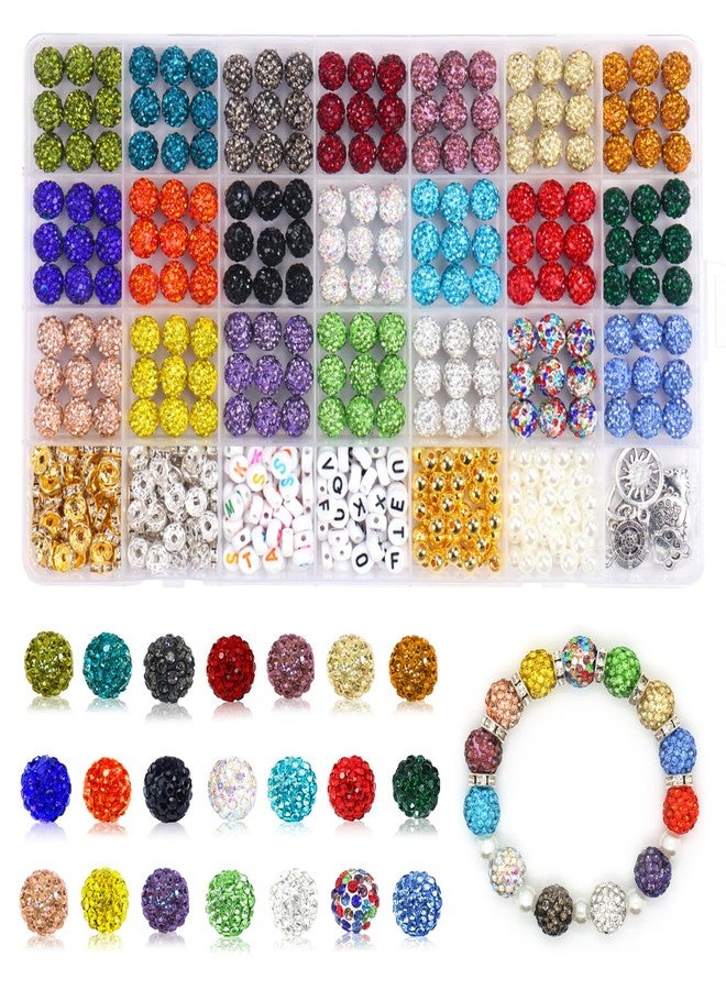 Jukercici 10mm Clay Rhinestone Beads for Crafts, Friendship Bracelet Kit with Rhinestone Beads, Spacer Beads, Charms, Elastic Cord, Letter Beads for DIY Bracelet Necklace Keychain Earrings Decoration (Kit 1) - Image 1