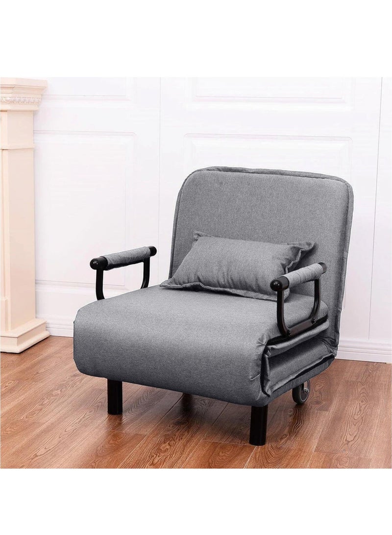 WALALLA Convertible Chair Bed, Tri-Fold Sofa Bed with Adjustable Backrest & Pillow, Leisure Chaise Lounge Couch with Sturdy Steel Frame for Home  Office, Comfortable Sleeper Chair 65 * 190cm Grey - Image 2