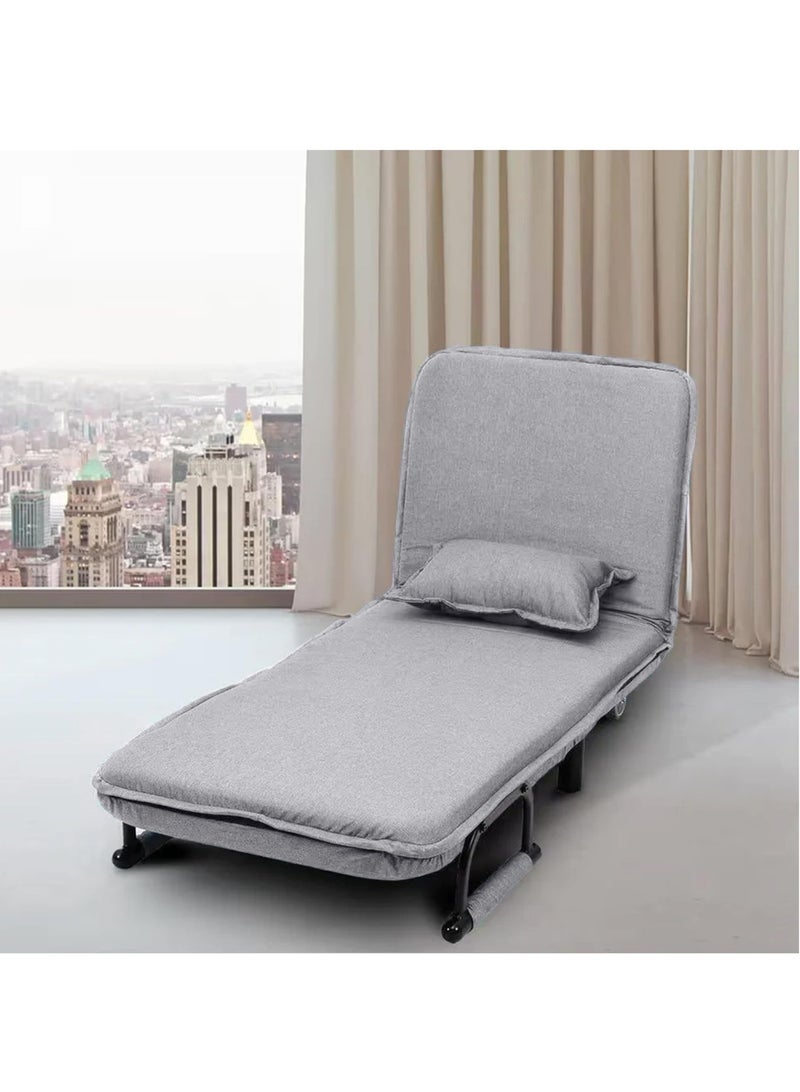 WALALLA Convertible Chair Bed, Tri-Fold Sofa Bed with Adjustable Backrest & Pillow, Leisure Chaise Lounge Couch with Sturdy Steel Frame for Home  Office, Comfortable Sleeper Chair 65 * 190cm Grey - Image 3