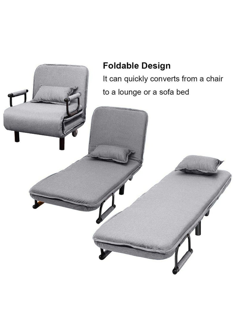 WALALLA Convertible Chair Bed, Tri-Fold Sofa Bed with Adjustable Backrest & Pillow, Leisure Chaise Lounge Couch with Sturdy Steel Frame for Home  Office, Comfortable Sleeper Chair 65 * 190cm Grey - Image 5