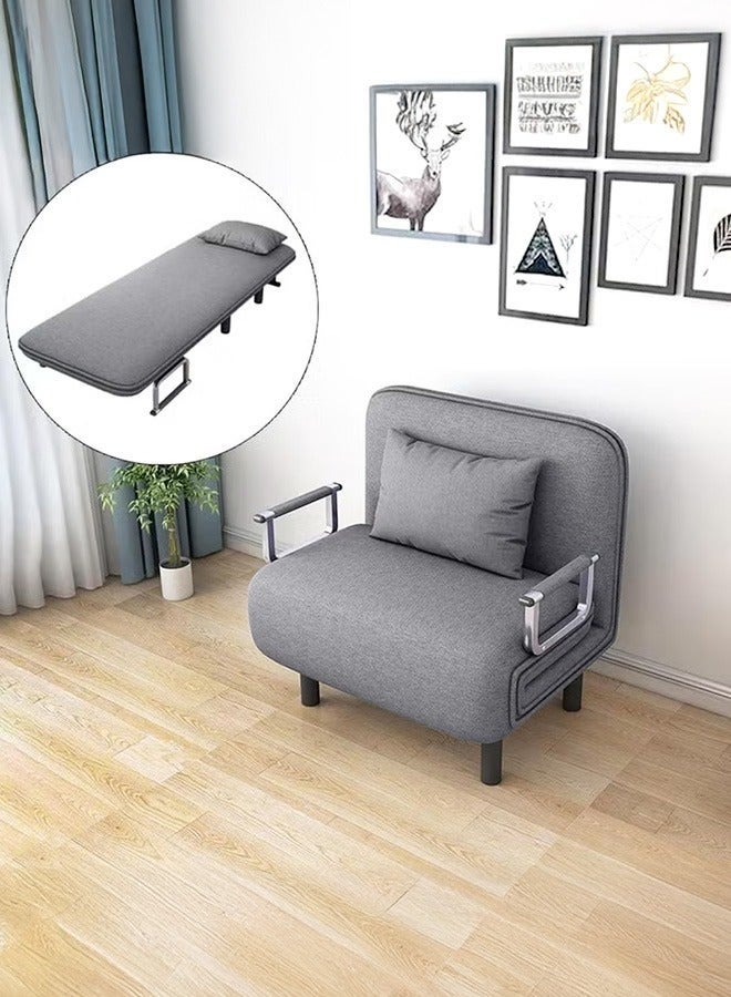 WALALLA Convertible Chair Bed, Tri-Fold Sofa Bed with Adjustable Backrest & Pillow, Leisure Chaise Lounge Couch with Sturdy Steel Frame for Home  Office, Comfortable Sleeper Chair 65 * 190cm Grey - Image 1