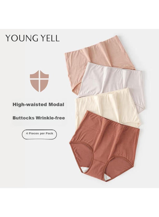 Youngyell Women's Underwear, Plus Size Modal High-waist Seamless Panties, 10a Antibacterial Pure Cotton Crotch Tummy Control Middle-aged And Elderly Underwear, 4 Pairs - Image 1