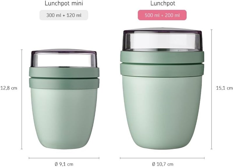 Mepal – Lunchpot Ellipse – Practical Yoghurt Cup & Muesli Cup – Separate Compartments for Yoghurt & Muesli - Suitable for Freezer, Microwave & Dishwasher – 500 ml + 200 ml – Vivid Mauve - Image 2