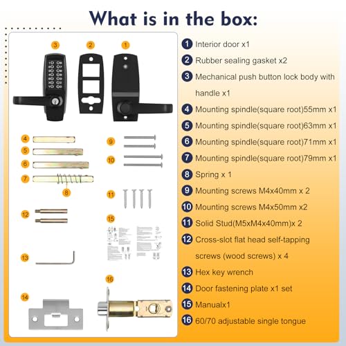 Souyou New Upgrade Mechanical Door Lock with Handle,Mechanical Push Button Lever Lock,Stainless Steel Mechanical Keyless Entry Door Lock with Key,Upgrade Adjustable Deadlatch 2-3/8'' and 2-3/4'' - Image 4
