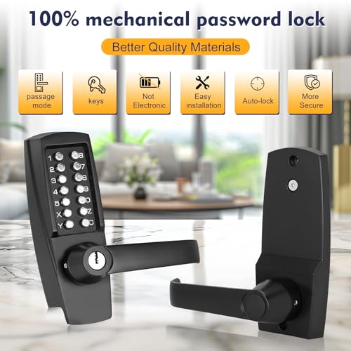 Souyou New Upgrade Mechanical Door Lock with Handle,Mechanical Push Button Lever Lock,Stainless Steel Mechanical Keyless Entry Door Lock with Key,Upgrade Adjustable Deadlatch 2-3/8'' and 2-3/4'' - Image 5