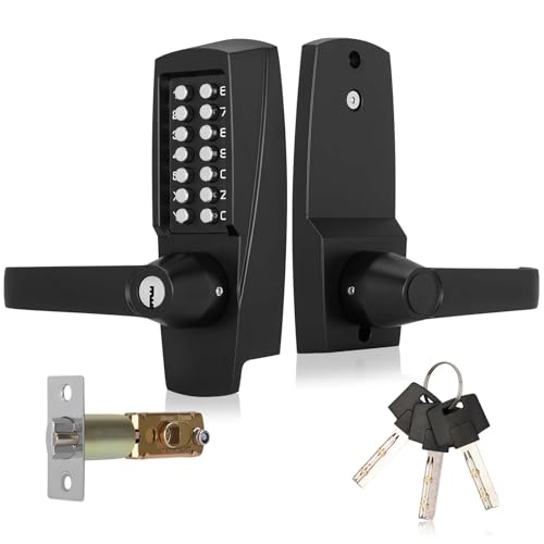 Souyou New Upgrade Mechanical Door Lock with Handle,Mechanical Push Button Lever Lock,Stainless Steel Mechanical Keyless Entry Door Lock with Key,Upgrade Adjustable Deadlatch 2-3/8'' and 2-3/4'' - Image 1