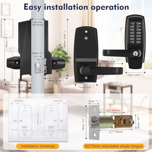 Souyou New Upgrade Mechanical Door Lock with Handle,Mechanical Push Button Lever Lock,Stainless Steel Mechanical Keyless Entry Door Lock with Key,Upgrade Adjustable Deadlatch 2-3/8'' and 2-3/4'' - Image 3
