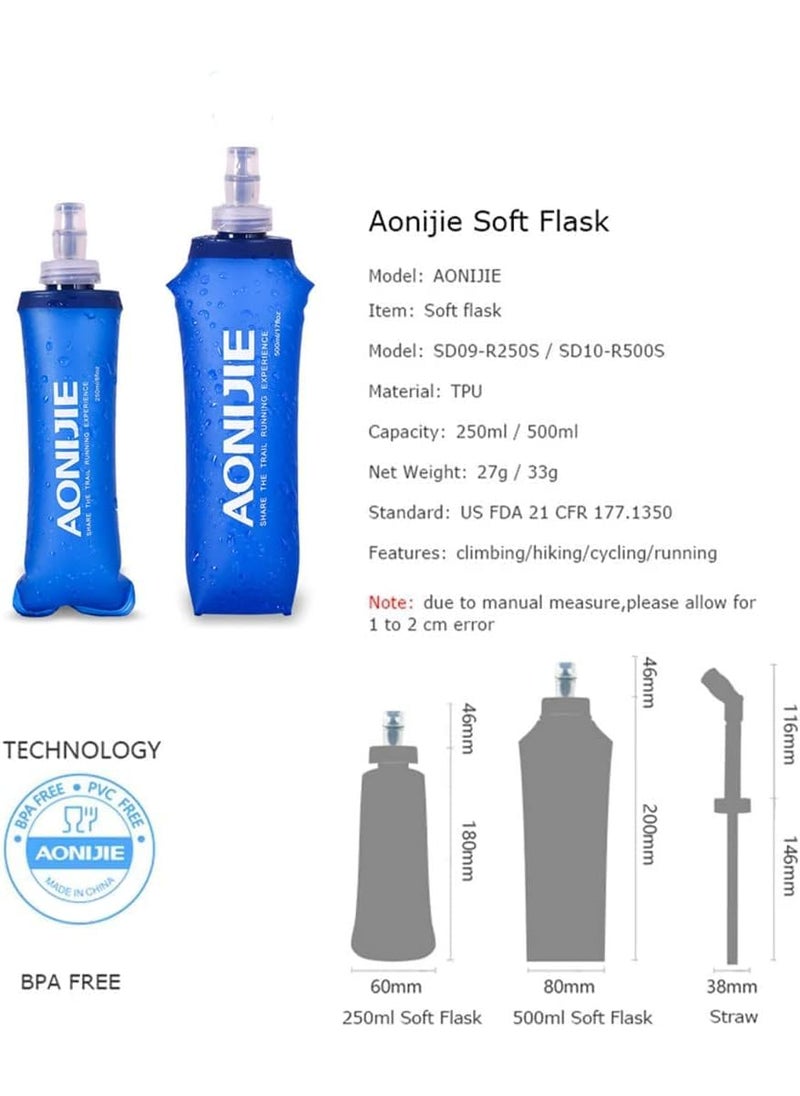AONIJIE AONIJIE 2 Pack Soft Water Bottle, TPU Collapsible Flask Foldable Bottles for Hydration Pack, BPA-Free, for Running Hiking Cycling Climbing (2 Pcs - 500ml)  - Image 3