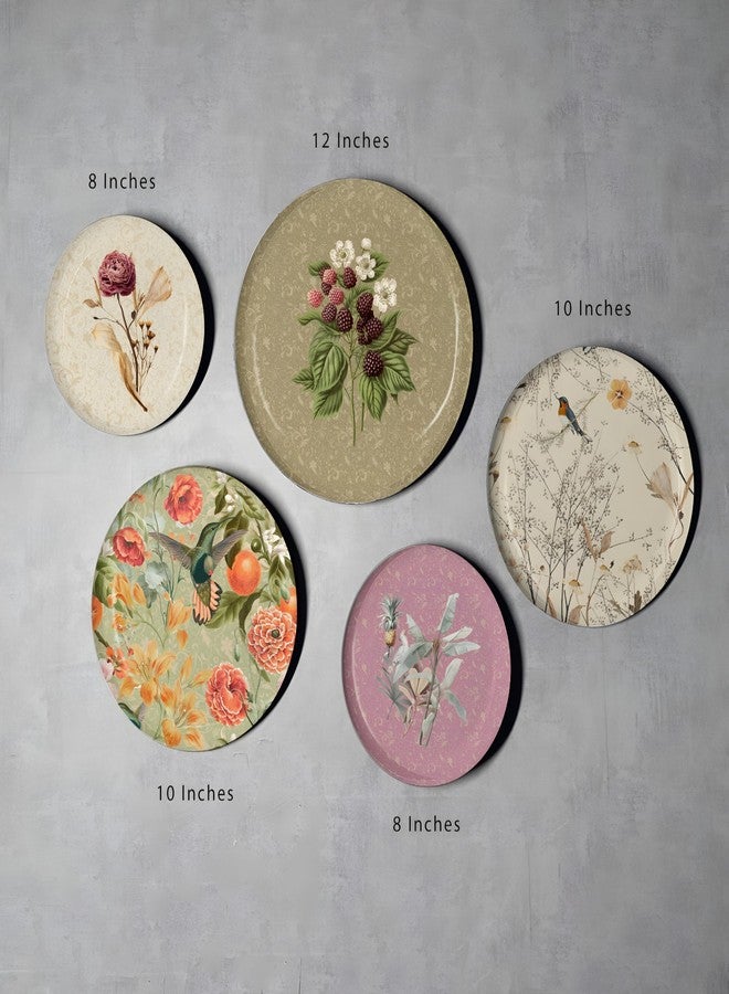MAXXINN Decorative Wall Plates Set of 5 - Floral & Bird Design Round Wall Art for Living Room, Vintage Multicolor Hanging Plates for Home Décor, Bedroom, Dining Area & Office Wall Decoration Accessories (Rose Design) - Image 4