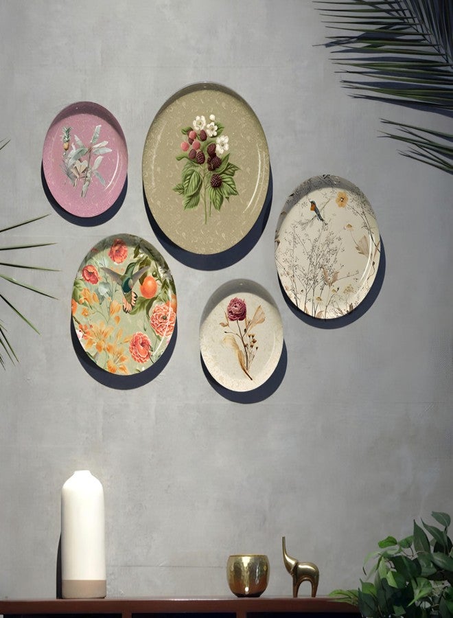MAXXINN Decorative Wall Plates Set of 5 - Floral & Bird Design Round Wall Art for Living Room, Vintage Multicolor Hanging Plates for Home Décor, Bedroom, Dining Area & Office Wall Decoration Accessories (Rose Design) - Image 3