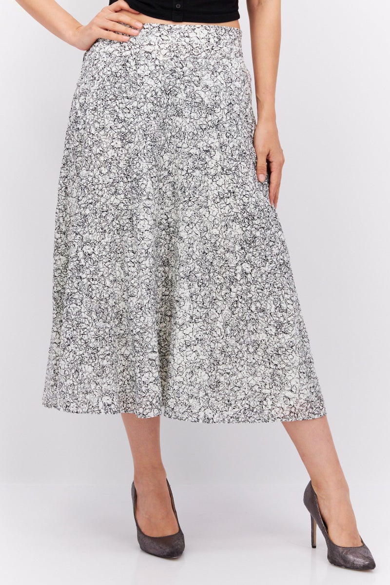 ESPRIT تنورة ميدي مطبوعة بالكامل للنساء، أبيض فاتح - Image 1