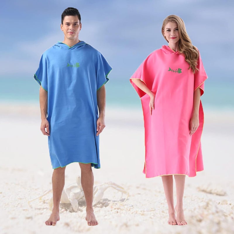 Pink Surf Poncho Towel with Hood - Microfiber Beach Blanket for Adults - Image 2