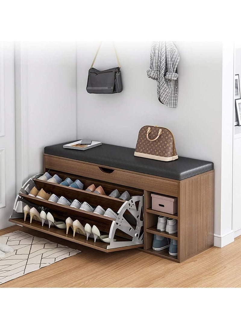 DubaiGallery Shoe Storage Bench with Hidden Shoe Rack,Leather Entryway Shoe Bench Seat Shoe Organizer Shoe Cabinet,Modern Entry Decorative .100 * 34 * 54cm(A-Black+locker) - Image 2