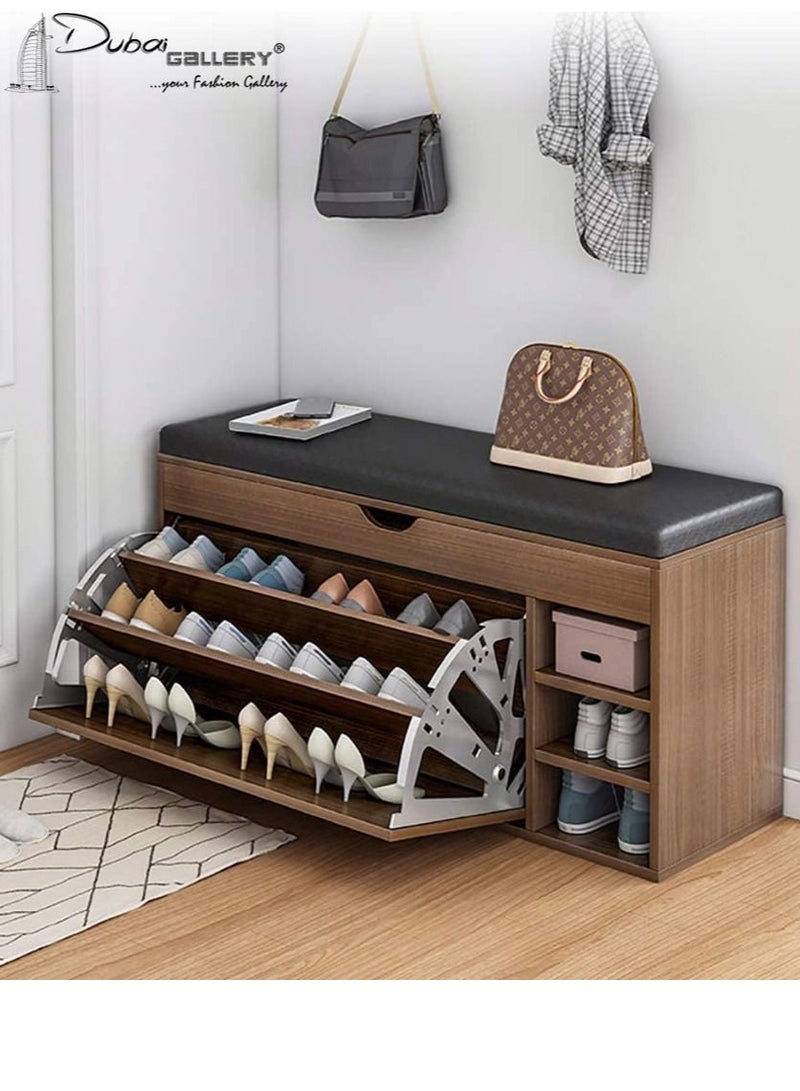 DubaiGallery Shoe Storage Bench with Hidden Shoe Rack,Leather Entryway Shoe Bench Seat Shoe Organizer Shoe Cabinet,Modern Entry Decorative .100 * 34 * 54cm(A-Black+locker) - Image 1