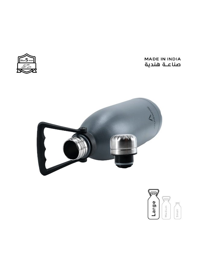 Atlasware Water bottle with a capacity of 1500 ml, stainless steel water bottle that keeps cold for 90 hours and keeps heat for 40 hours, Dark Grey  - Image 3