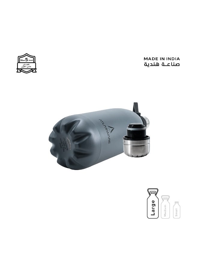 Atlasware Water bottle with a capacity of 1500 ml, stainless steel water bottle that keeps cold for 90 hours and keeps heat for 40 hours, Dark Grey  - Image 4