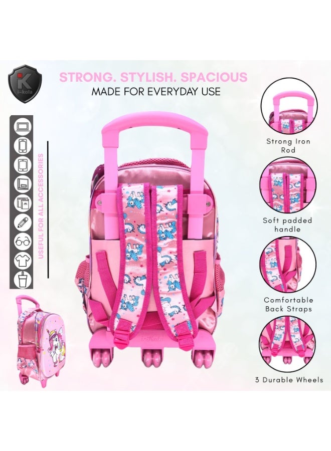 i-kola Pink UN 15T3 15-Inch 3D 3PC Kids Trolley Set | Rolling School Bag with Spill-Proof Lunch Bag & Pencil Case | Wheeled School Luggage for Boys & Girls (IK310-15T3) - Image 5