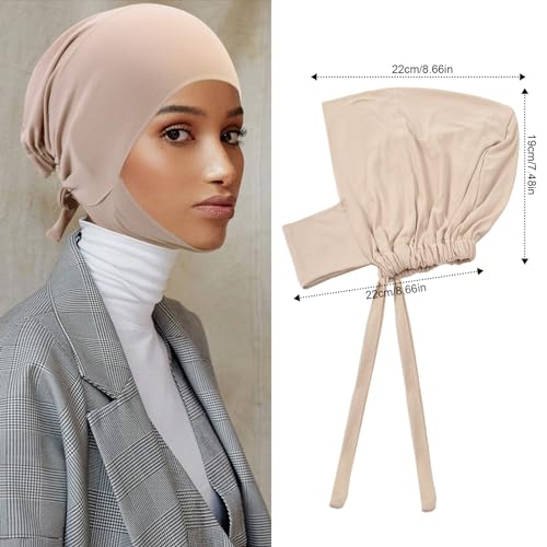 XEPST 3 PCS Hijab Undercap for Women, Islamic Muslim Full Cover Under Hijabcap Milk Silk Fabric Hijab Underscarf Solid Color Adjustable Tie Back Inner Head Scarf Turbans for Women Chemo Sleep Cap - Image 2