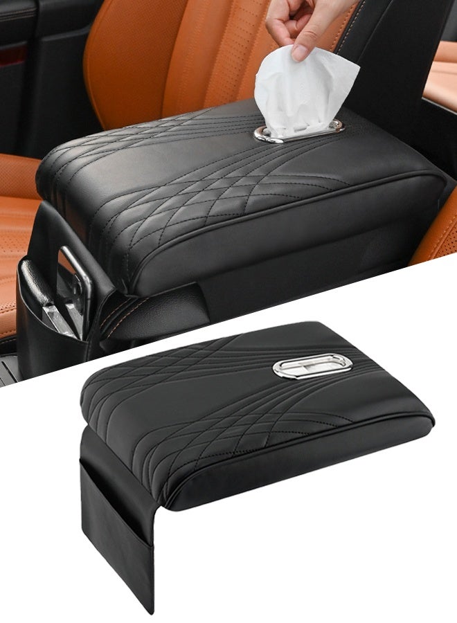 Generic Car Central Control Armrest Cover Mat, Leather Memory Foam Auto Armrest Cushion, with Tissue Box and Storage Bag, Suitable for Most Vehicles, SUVs, Trucks, Cars - Black - Image 1