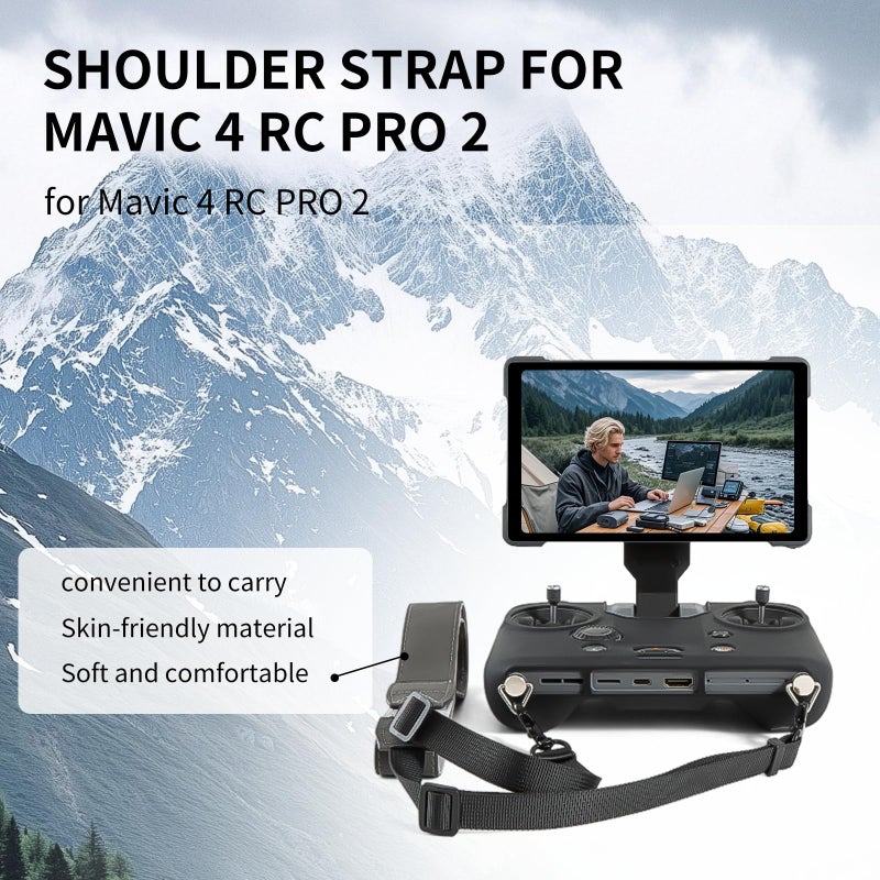 YETAMKR for DJI Mavic 4 RC Pro 2 Remote Control Silicone Case Sleeve/Controller Screen Protector & Adjustable PU Neck Strap & Standard Lanyard Screw Accessories (Lanyard+Tempered Film+Silicone case) - Image 2