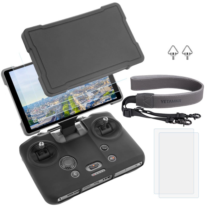 YETAMKR for DJI Mavic 4 RC Pro 2 Remote Control Silicone Case Sleeve/Controller Screen Protector & Adjustable PU Neck Strap & Standard Lanyard Screw Accessories (Lanyard+Tempered Film+Silicone case) - Image 1