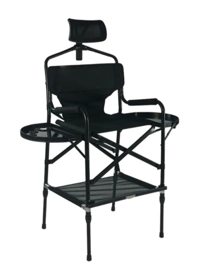 Generic Professional Foldable Makeup Chair with Headrest, Adjustable Height, 2 Sided Table with Carrying Bag - Black  - Image 1
