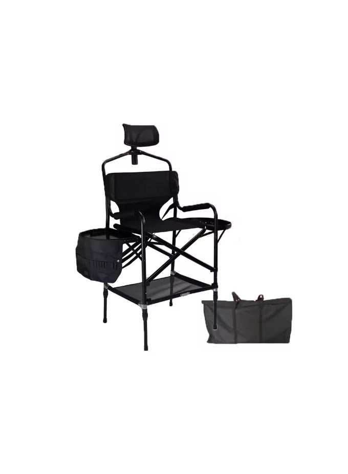 Generic Professional Foldable Makeup Chair with Headrest, Adjustable Height, 2 Sided Table with Carrying Bag - Black  - Image 2