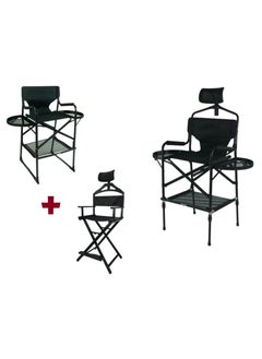 Generic Professional Foldable Makeup Chair with Headrest, Adjustable Height, 2 Sided Table with Carrying Bag - Black  - Image 3