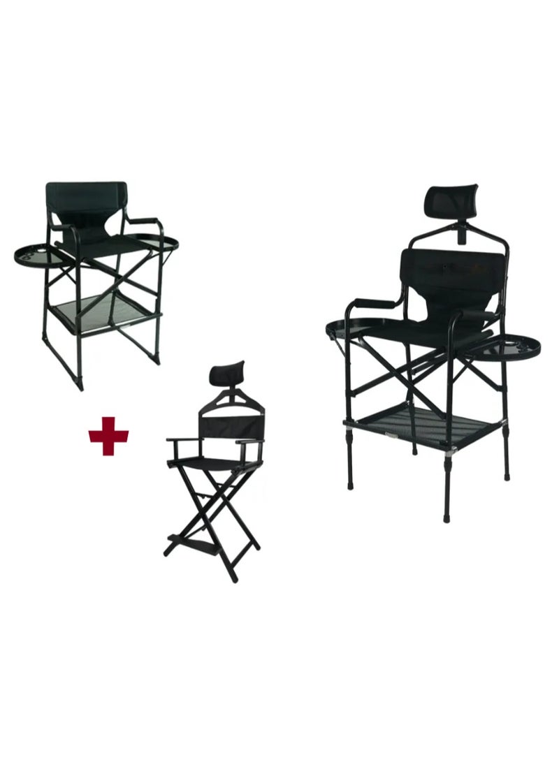 Generic Professional Foldable Makeup Chair with Headrest, Adjustable Height, 2 Sided Table with Carrying Bag - Black  - Image 3