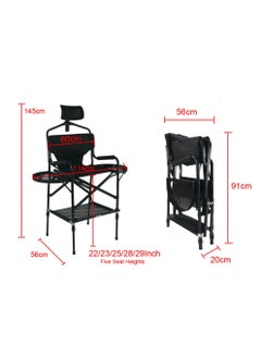 Generic Professional Foldable Makeup Chair with Headrest, Adjustable Height, 2 Sided Table with Carrying Bag - Black  - Image 4