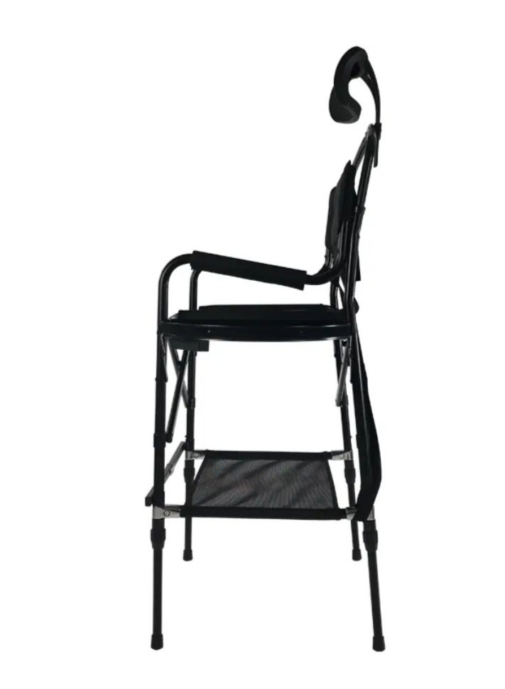 Generic Professional Foldable Makeup Chair with Headrest, Adjustable Height, 2 Sided Table with Carrying Bag - Black  - Image 5